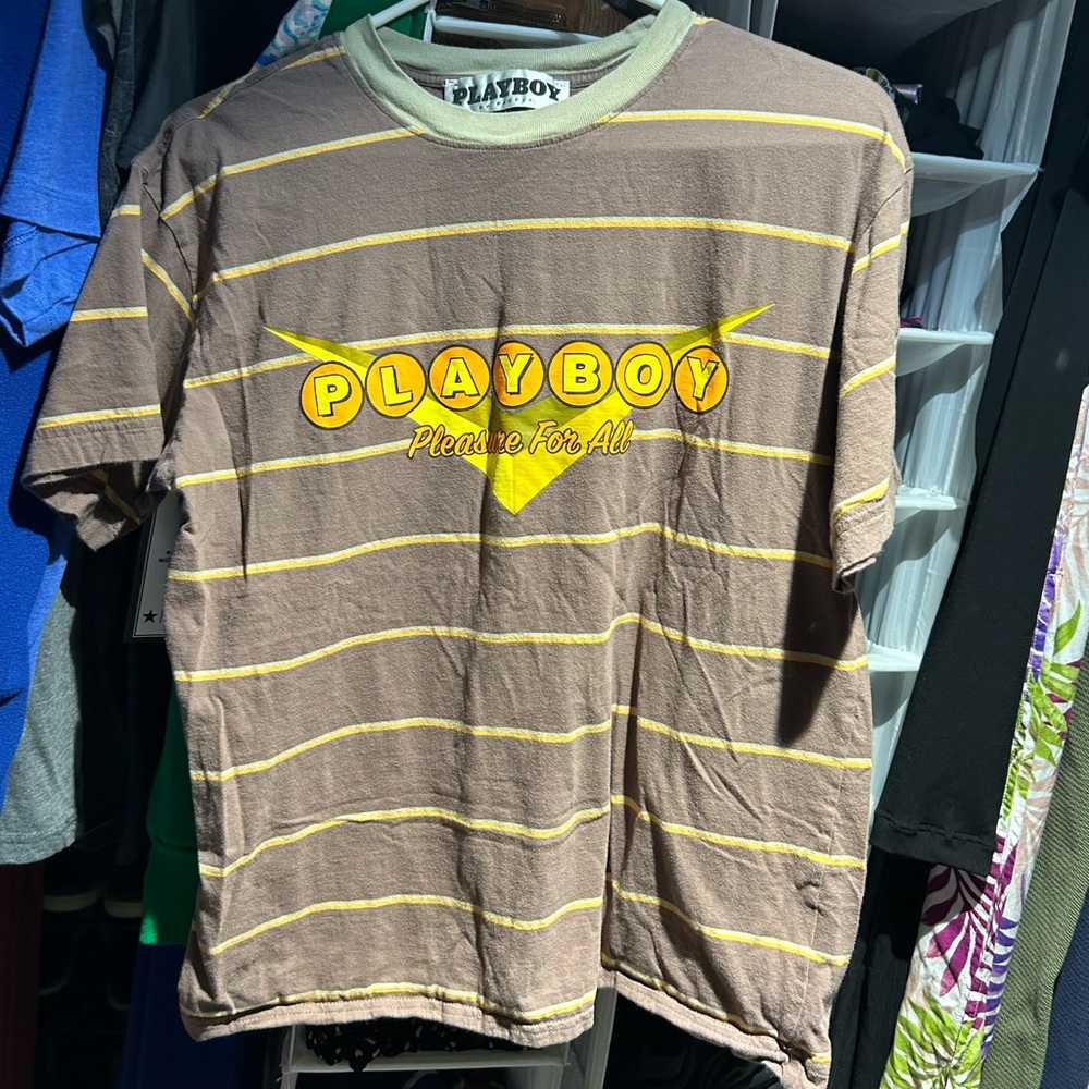 Playboy by Pac Sun Shirt Adult Small Brown Yellow Logo Short Sleeve - Picture 1 of 4